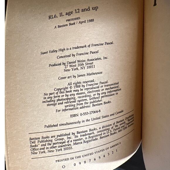 Sweet Valley High 1ST Edition First Print Book #44 Pretenses Vintage 1980's - Picture 11 of 11